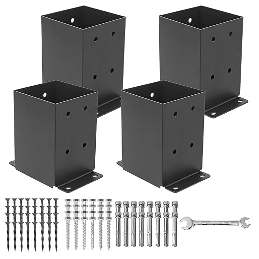 4×4 Post Base 4 Pcs, (Inner Size 3.6"x3.6") Post Brackets, Heavy Duty Black Metal Powder-Coated Thick Steel Post Anchor Outdoor for Support Deck Base Plate Pergola Brackets Fence Kit