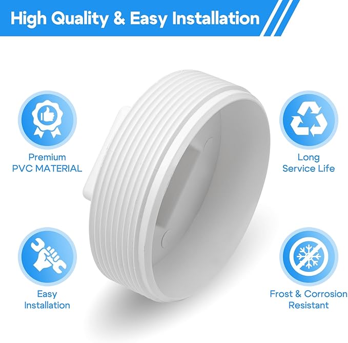 6" PVC Sewer Cleanout Plug Pipe Fitting, DWV Male Adapter Plug, Flush Sewer Cleanout Cap for Drainage Piping System
