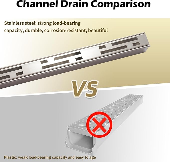 Pool Deck Drain Channel, 2" W x 3.3' L, 304 Stainless Steel Channel Drain Outdoor, Deck Drainage System with Coupling, Trench Drain System for Pool Decks, Patios,Walkways, Courtyards, Paver.