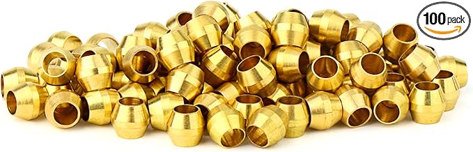 GASHER 100PCS Brass Compression Fitting, Brass Compression Sleeve Ferrules 1/8" Tube OD