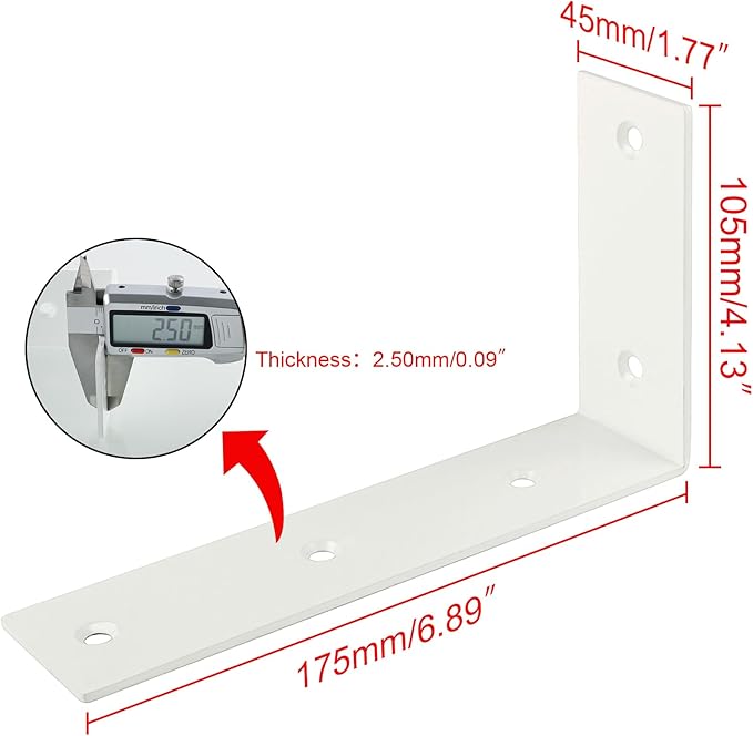 Alise Floating Shelf Brackets Heavy Duty L-Shaped Wall Brackets - White Angle Corner Braces for Shelves, Stainless Steel Reinforced Shelf Support Bracket for Wooden Boards 7x4.2 Inch,Pack of 4