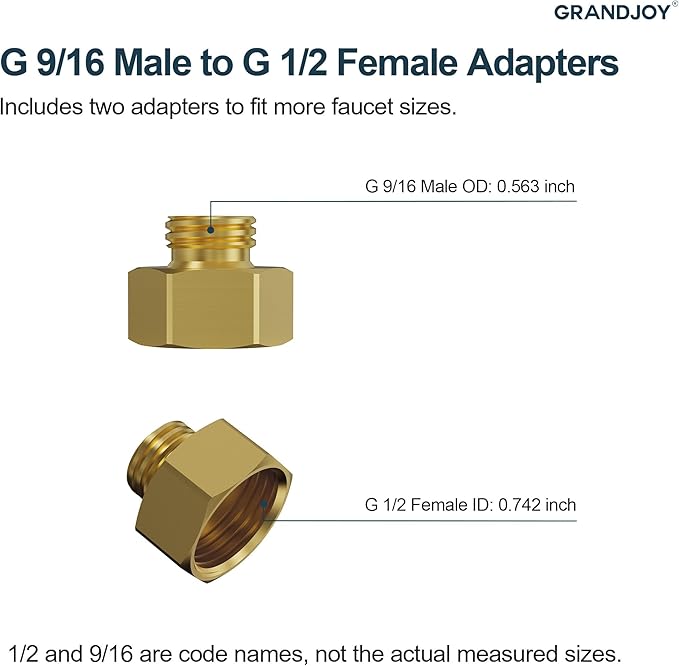 2 Pcs Brass Faucet Adapter, G 1/2 Inch Female to 3/8 Inch (9/16") Male Compression Connector, Reducer Fitting to Connect 1/2" Angle Stop to 3/8" Supply Lines