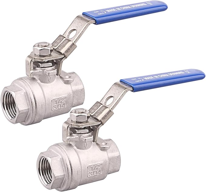 DERNORD 2 Pack Stainless Steel 304 Ball Valve, Full Port Heavy Duty for WOG with Locking Device (1/2" NPT)