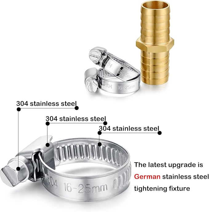 Garden Hose Repair,Solid Brass Connector, Hose Repair Kit, 3/4" Garden Hose Fittings, Clamps with (3/4"Barb -2 Set)