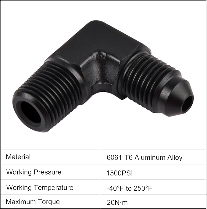 EVIL ENERGY 3AN to 1/8" NPT Male 90 Degree Fitting Aluminum Balck 2PCS