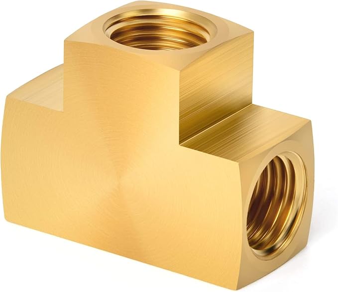 GASHER 3 Pcs Brass Barstock Tee, 3/8" x 3/8" x 3/8" NPT Female Pipe Fittings
