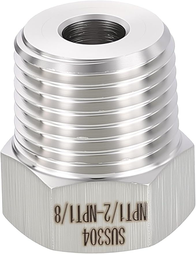 1 Pack 304 Stainless Steel Male to FeMale Adapter, 1/2" Male NPT x 1/8" FeMale NPT Hex Bushing Reducer for Industrial, Automotive, Fluid Transfer, Home Gardening, Water Treatment