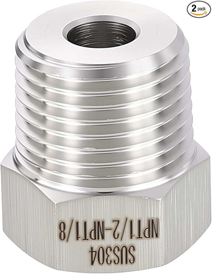 2 Pack 304 Stainless Steel Male to FeMale Adapter, 1/2" Male NPT x 1/8" FeMale NPT Hex Bushing Reducer for Industrial, Automotive, Fluid Transfer, Home Gardening, Water Treatment