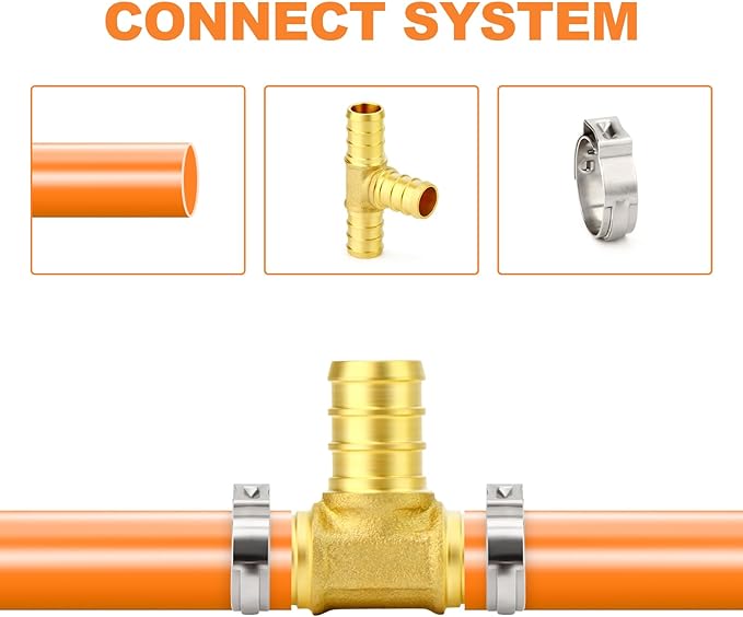 GASHER 2Pcs No Lead Brass 1/2" Pex Tee Fittings, 1/2 Inch Pex Fittings for Pex Tubing