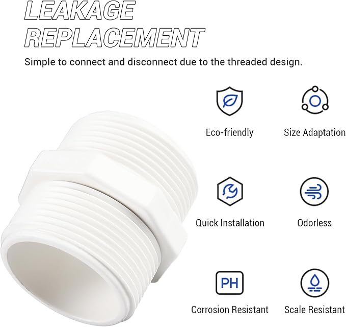5 Pcs 1-1/2 Inch PVC Pipe Fittings Hex Nipple G1-1/2 X G1-1/2 Male Thread Coupling Adapter Connector