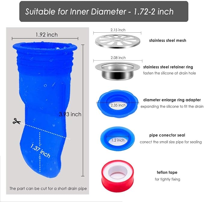 Shower Floor Drain Backflow Preventer, Waterless Trap Seal, One Way Drain Valve Sewer Core (1.72-2 inch, Blue)