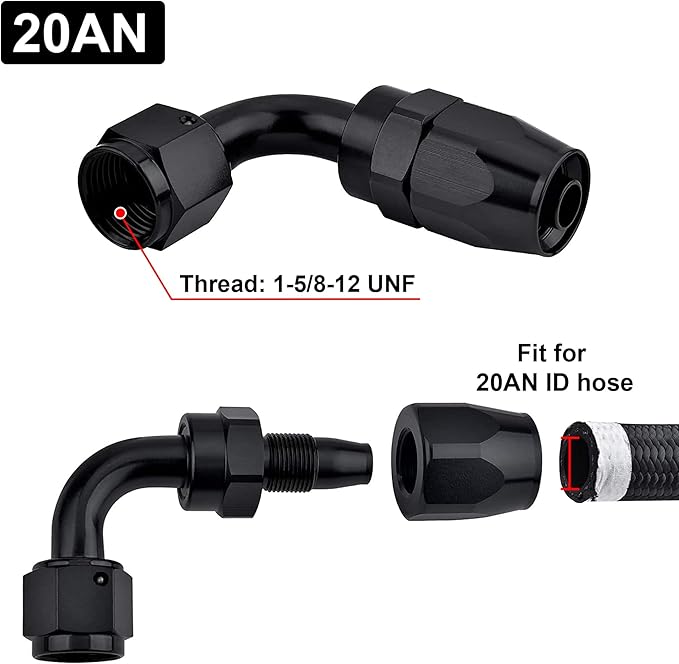 EVIL ENERGY 20AN Hose End Fitting 90 Degree Swivel for CPE Braided Fuel Hose Black