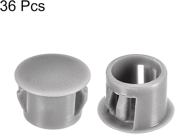 uxcell 1/2" Plastic Hole Plugs, 36Pcs Flush Type Panel Round Snap in Fastener Knockout Locking Plugs for Furniture Insert End Caps Panels, Gray