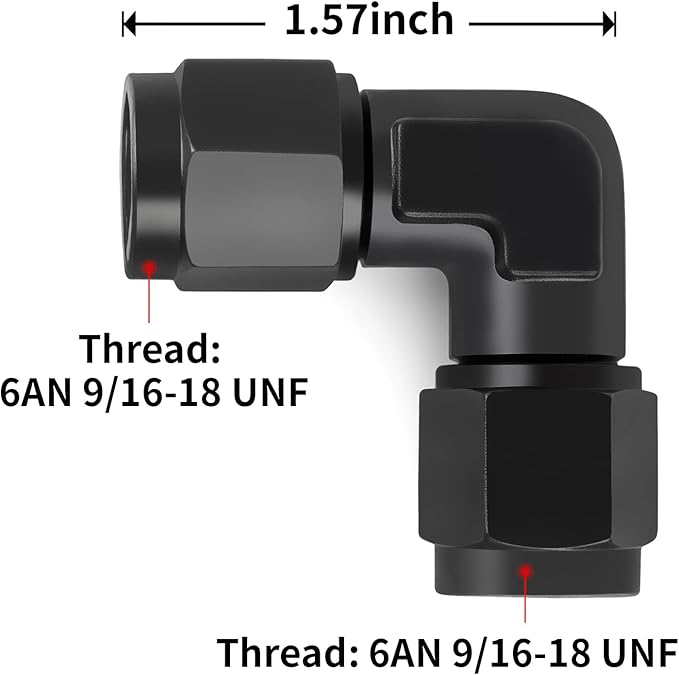 6AN Female to 6AN Female 90 Degree Swivel Coupler Fitting Adapter 9/16-18UNF Thread Aluminium Black 2PCS