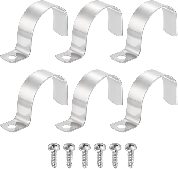 uxcell 6Pcs 45mm(1-3/4") One Hole Rigid Pipe Strap, 304 Stainless Steel Conduit Clamp Thicken U Bracket Heavy Duty Pipe Clamp with Self-Tapping Screws for Fixing Tube Cable, Silver