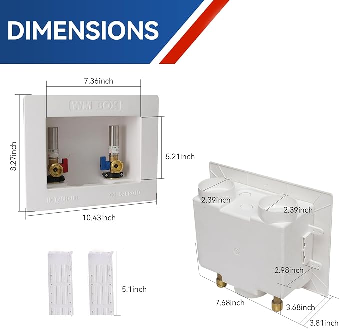 Washing Machine Outlet Box with Water Hammer Arrestor,1/2 Inch Push-fit Inlet Connection,3/4 Inch MHT Outlet Male Thread Connection, PEX Box with Center Drain, with 1/4-Turn Ball Valve