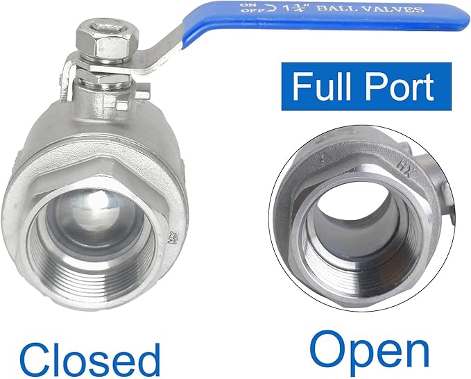 1-1/4" NPT Full Port Heavy Duty Ball Valve Stainless Steel 304 For Water,Oil and Gas with Blue Handles（1000WOG）