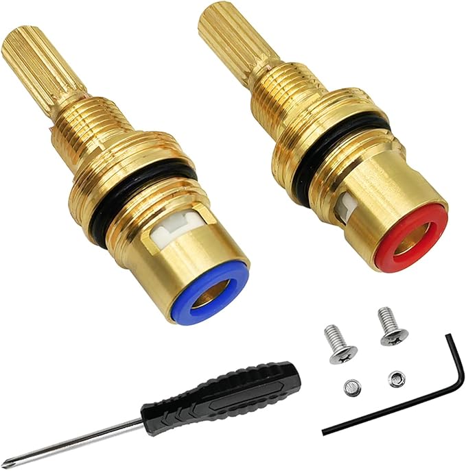Brass 1-001 & Brass 1-002 Ceramic Cartridge Kit Compatible with Hot Widespread Cartridge and Cold Widespread Cartridge Brass Construction Ceramic Valve Set