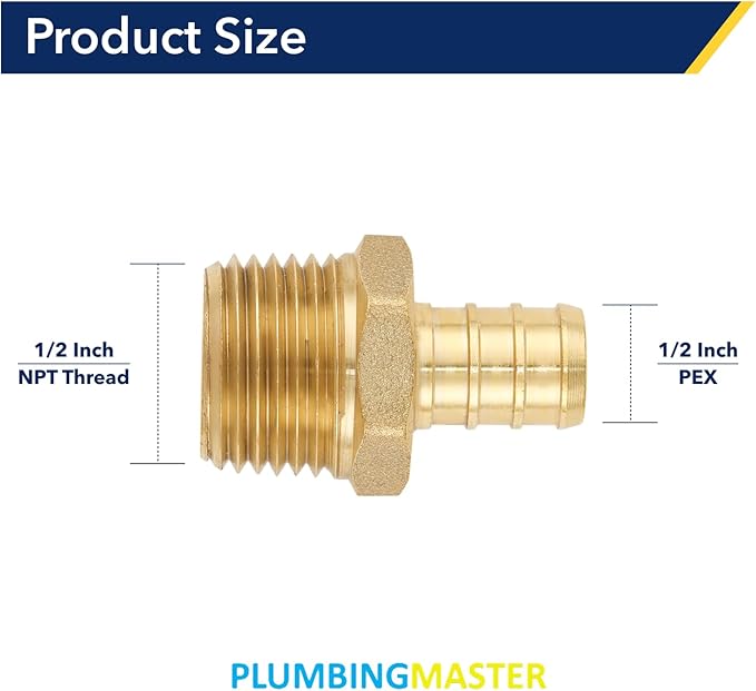Brass Pipe Fitting 3/4 Male NPT * 3/4 PEX Adapter - Anti-Corrosion, Lead-Free, 5 Year Warranty, Easy Installation - Multiple Certifications for Plumbing Repairs (10 Pack)