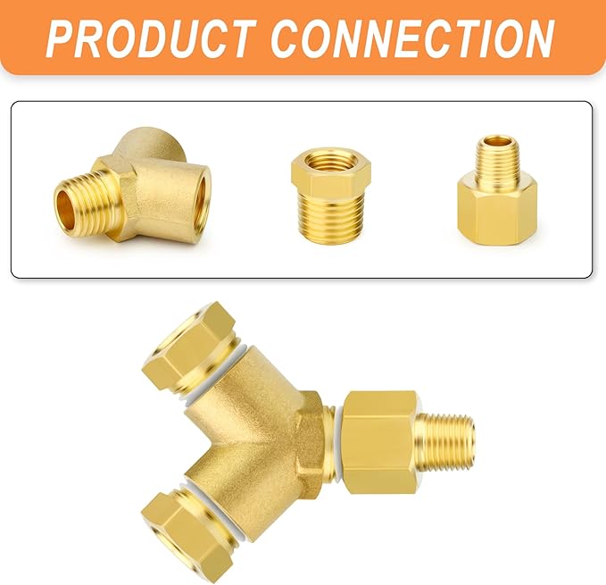 GASHER 5PCS Brass Pipe Fitting Male Branch Tee Y Adapter 1/8" NPT Female x 1/8" NPT Female x 1/8" NPT Male