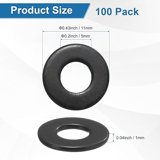 100-Pack 8# Flat Washers, 7/16" OD 304 Stainless Steel Washers for Bolts Screws Nuts for Automotive/Machinery/Furniture, Flat Metal Washers [Black Galvanized]