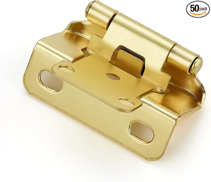 Ravinte 50 Pack 25 Pairs Semi-Overlay 1/2 inch Self-Closing Face Frame Cabinet Hinges Gold Half Wrap-Around Kitchen Cabinet Door Hinges Face Mount Cabinet Hardware