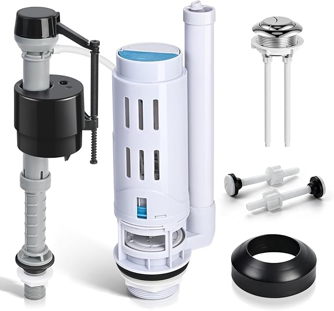 2-Inch Dual Flush Valve Replacement Kit for 2-Piece Toilets, Universal Toilet Repair Kit with Push Button, Fill Valve, Gasket & Bolts,Compatible with Glacier Bay, Kohler, American Standard, and Toto