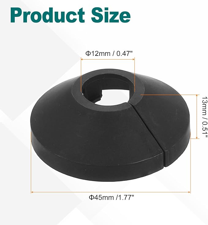 uxcell Escutcheon Plate, 1Pcs 12mm - Fit 0.39" Outer Diameter Split Pipe Flange Water Pipe Cover Collar Decoration, PP Plastic Plumbing Cover Plates (Black)