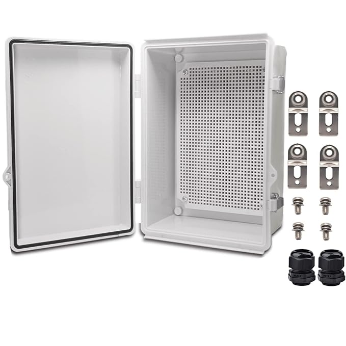 Outdoor Waterproof Electrical Box Junction Box Weatherproof IP67 ABS Plastic Enclosure Switch Router Project Box Electronics Enclosure with Mounting Plate Wall Bracket Grey 11.1"x7.5"x5.1"