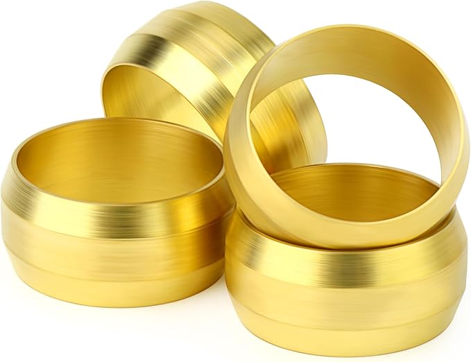 GASHER 100PCS Brass Compression Fitting, Brass Compression Sleeve Ferrules 1/2" Tube OD