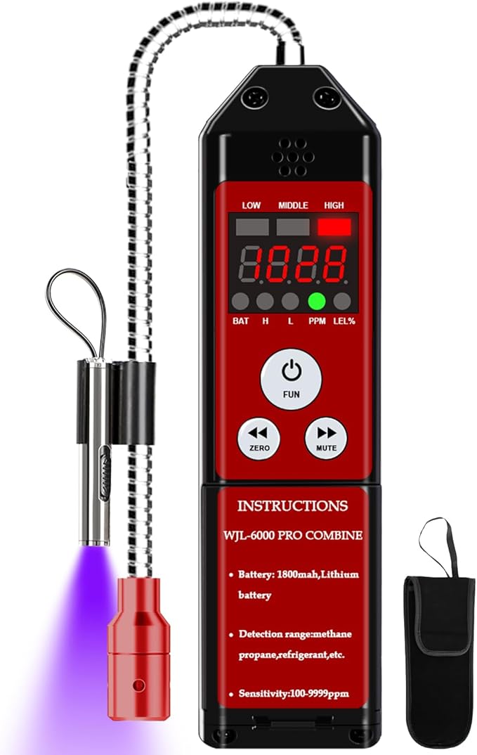 Refrigerant Leak Detector, Aprvtio New Upgrade WJL-6000PRO Freon Leak Detector with Loud Alarm, 1800mAh Rechargeable Battery, Freon Sniffer HVAC Halogen Gas Sniffer for R22 R410A R134A R454B