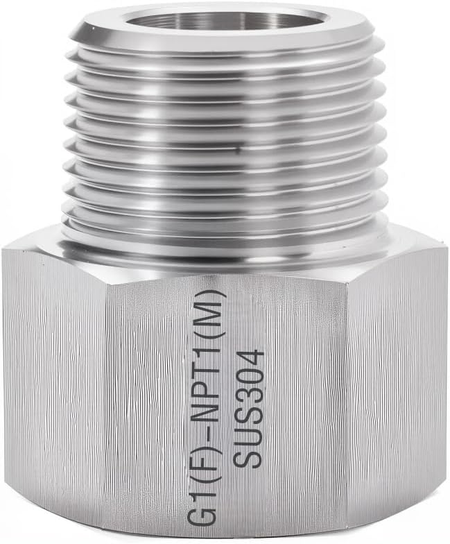 1 Piece G1 Female-NPT1 Male Threaded Fitting,Reducer Adapter, 304 Stainless Steel Sensor Gasket Adapter Extender.