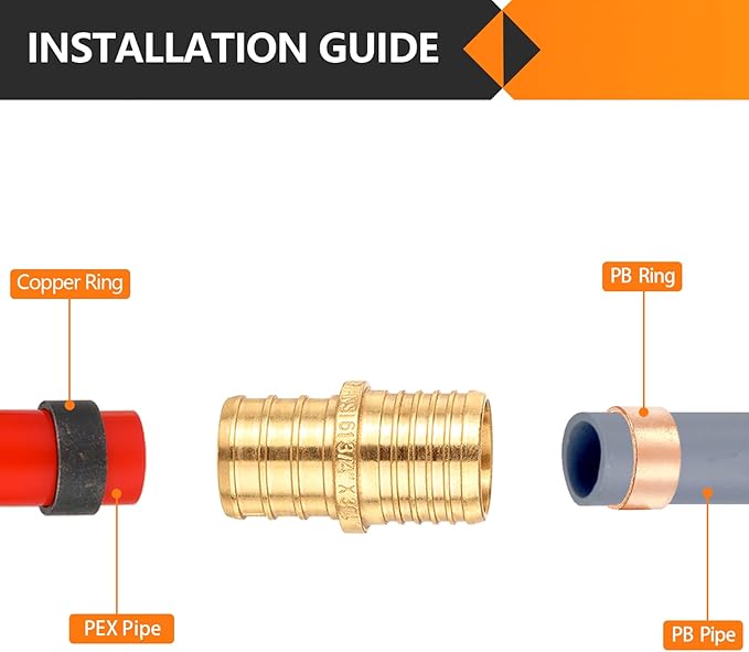 10-Pack HeSun Polybutylene Transition Coupling, 3/4" PEX X 3/4" PB, Brass Crimp Pex Fittings with 20 Rings, ASTM F1807(PEX1807479)