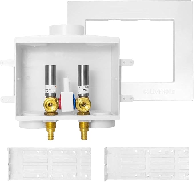 EFIELD Two Drain Washing Machine Outlet Box, 1/2-inch Barb Crimp Pex F1807, Single Control Valve, Stainless Steel Water Hammer Arrestor,(WM017)