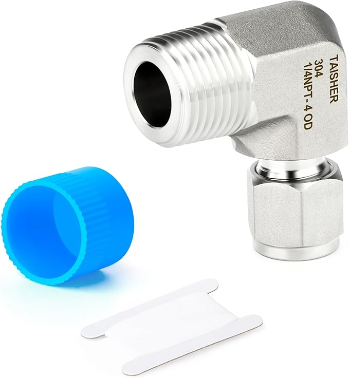 TAISHER 1PCS 304 Stainless Steel 90 Degree Compression Tube Pipe Fitting Connector, 4MM Tube OD x 1/4" NPT Male Adapter