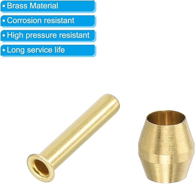 PATIKIL 1/8" Tube ID Compression Assortment Kit, 15 Set Brass Compression Sleeve Ferrule & Insert for Water Oil Air Pipe