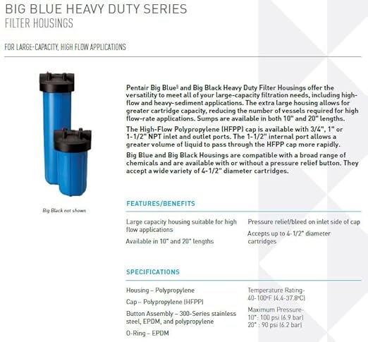 Pentair Pentek Big Blue Filter Housing and Water Filter Cartridge Bundle