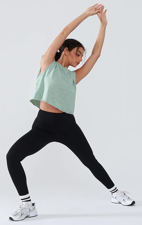 Women’s 100% Cotton Cropped Workout Tank Tops Soft Breathable Loose Fit Muscle Tank for Gym Yoga Running