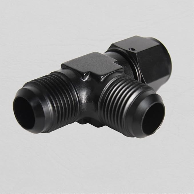 8AN Flare Male Tee Fitting Adapter with AN8 Female Swivel on Run Black