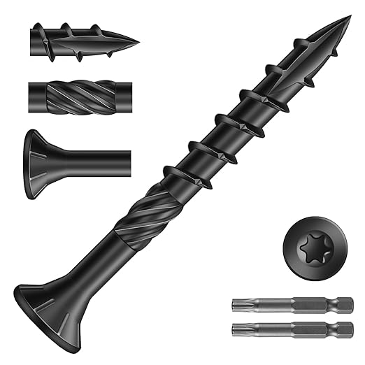 #8 x 1-1/2" Deck Screws (966Pcs) 6lb. Carbon Steel, Black, Flat Head, Rust Resistant epoxy Coated, with T25 Star Bit