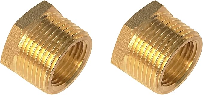 YOUHO 3/8 to 1/4 reducer Brass Threaded Pipe Fitting 3/8 Inch NPT Male x 1/4 Inch NPT Female Hex Bushing Adapter (Pack of5)