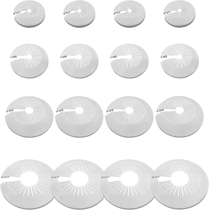 16Pcs Plumbing Cover Plates, Plastic Escutcheon Plate Flange Pipe Covers, Water Drain Line Cover for Water Tube Wall Decoration (（14-29mm, 14-45mm, 30-55mm, 50-78mm)