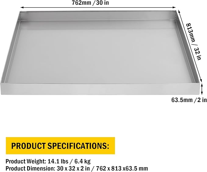 32" x 30" Washing Machine Drain Pan, 304 Stainless Steel Heavy Duty Washer Drip Tray with 4 Anti-Vibration Feet for Compact Washers