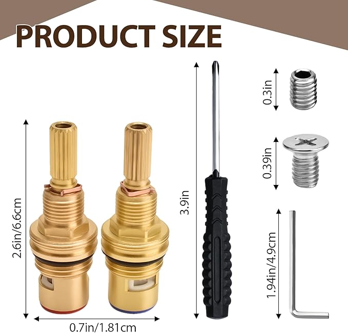 Faucet Ceramic Valve Cartridge Brass 1-001 and Brass 1-002 Replacement Quarter Turn 1/2" for Bathroom Kitchen Tap(Pair Hot & Cold)