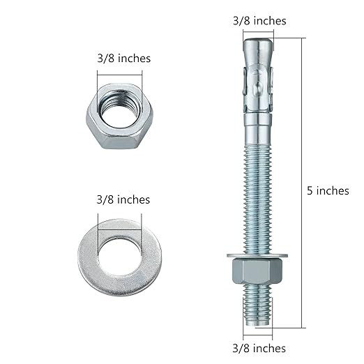 3/8x5" 100Pcs Inch Standard Fasteners for Heavy-Duty Zinc Wedge Anchors for Cement and Concrete