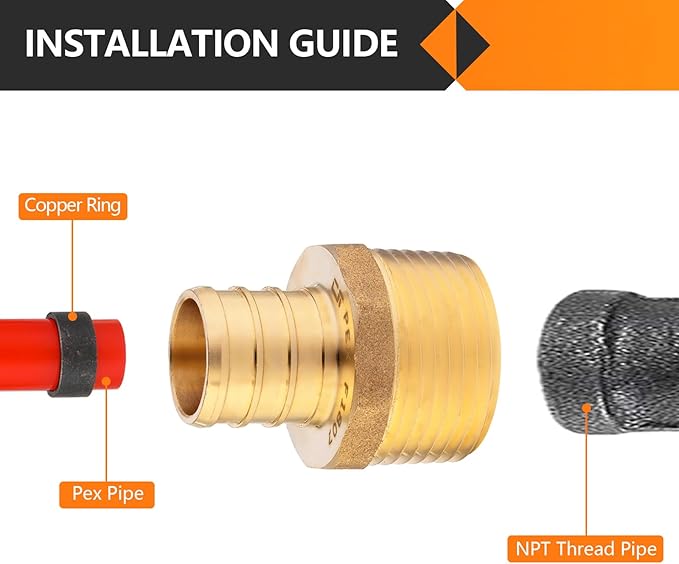 10-Pack HeSun PEX Fittings, 1" PEX x 1" Male NPT, Brass Crimp Male Adapter Fitting, ASTM F1807(PEX1807278)
