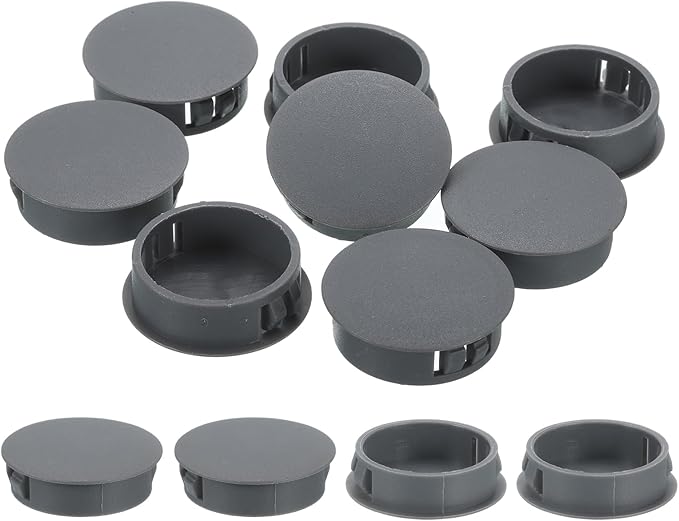 uxcell 12Pcs 35mm(1-3/8") Nylon Hole Plugs, Flush Type Panel Round Snap in Fastener Knockout Locking Plugs for Furniture Insert End Caps Panels, Gray