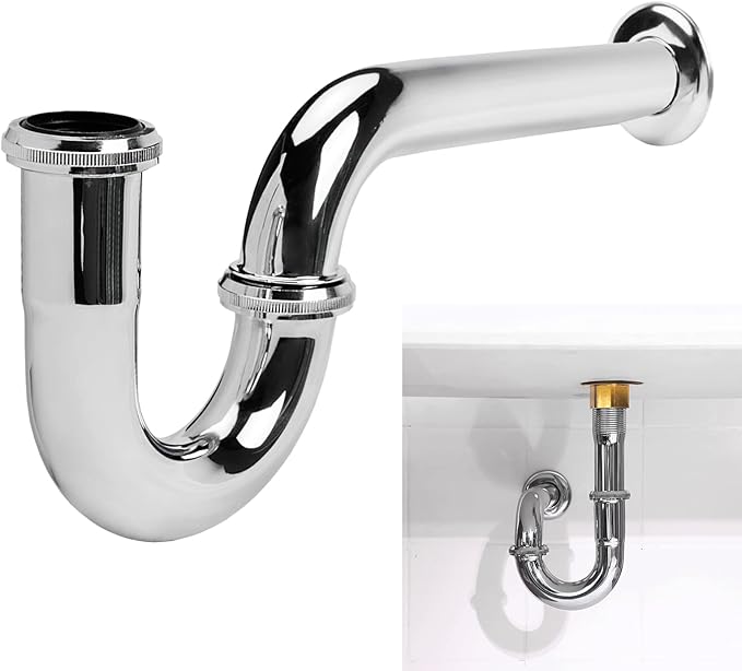 Stainless Steel P-Trap - 1 1/4 Inch Bathroom Basin Sink Waste Trap with Reducing Washer, Chrome Finish, Silver