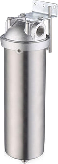 Amwater NSF/ANSI 42 Stainless Steel Whole House Water Filter Housing, 10" x 2.5" Sediment Water Filter System for Heavy Duty, Well & City Water, 1" NPT Port, Drain Valve Style C