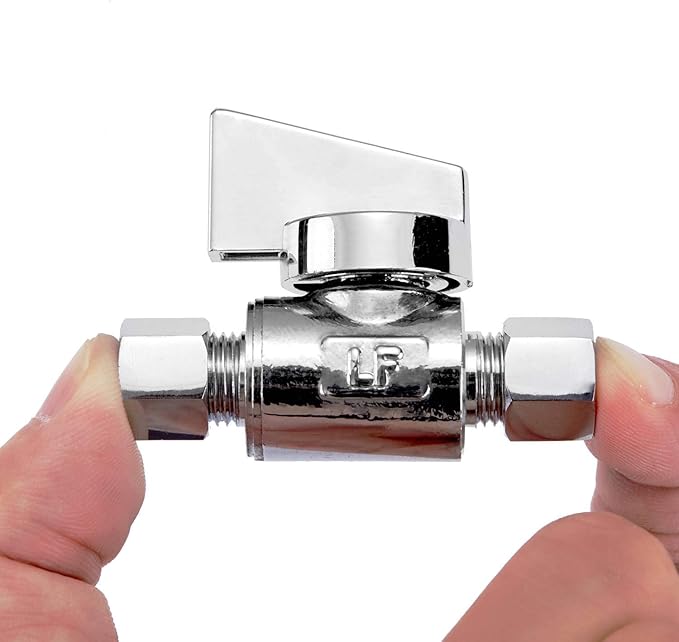 2 Pack Premium Brass 3/8" Compression x 3/8" Compression Quarter Turn Water Straight Angle Valve